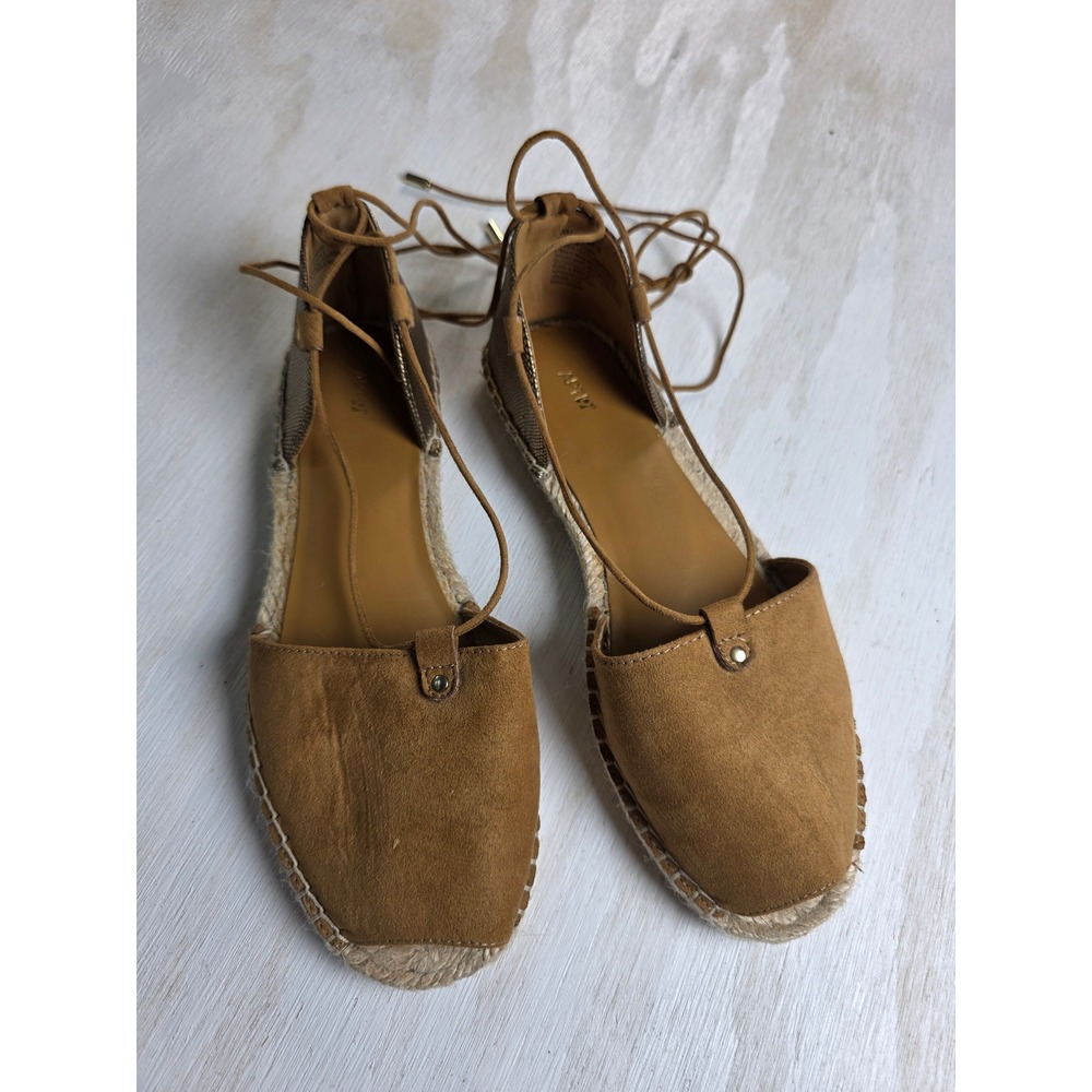 Apt. 9 Cognac Brown Lace Up Espadrille Flats Peep Toe Boho Western Sandals 8